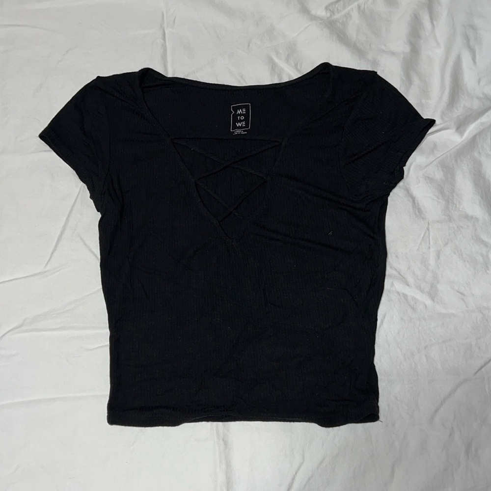 Ribbed crop top with criss-cross detail